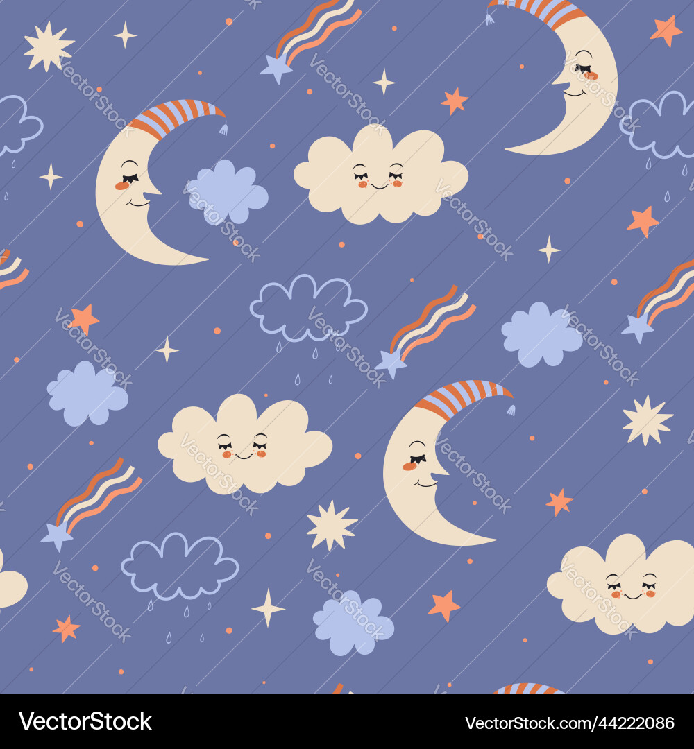 Seamless pattern with moon clouds and stars Seamless pattern with moon clouds and stars vector image