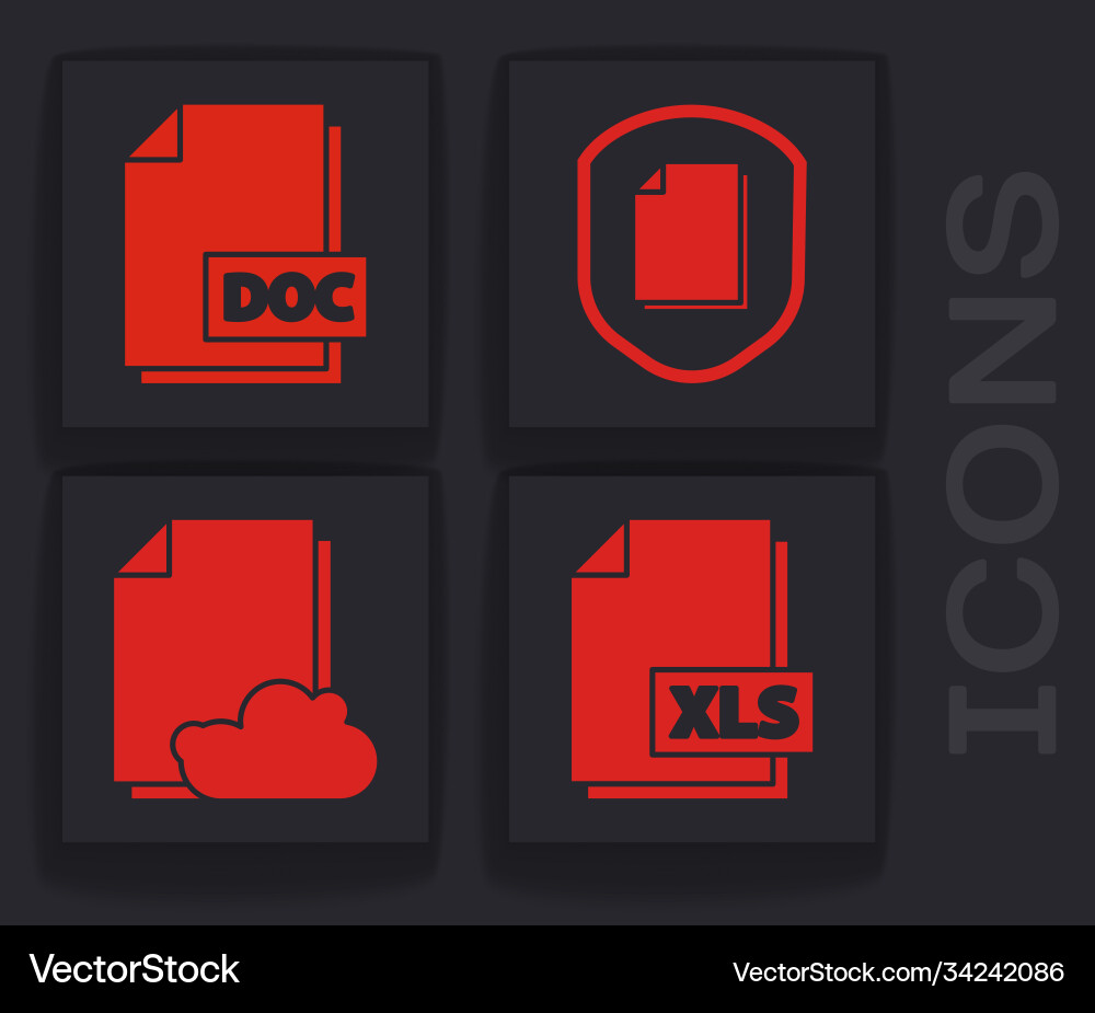 Set xls file document doc Set xls file document doc Vector Image