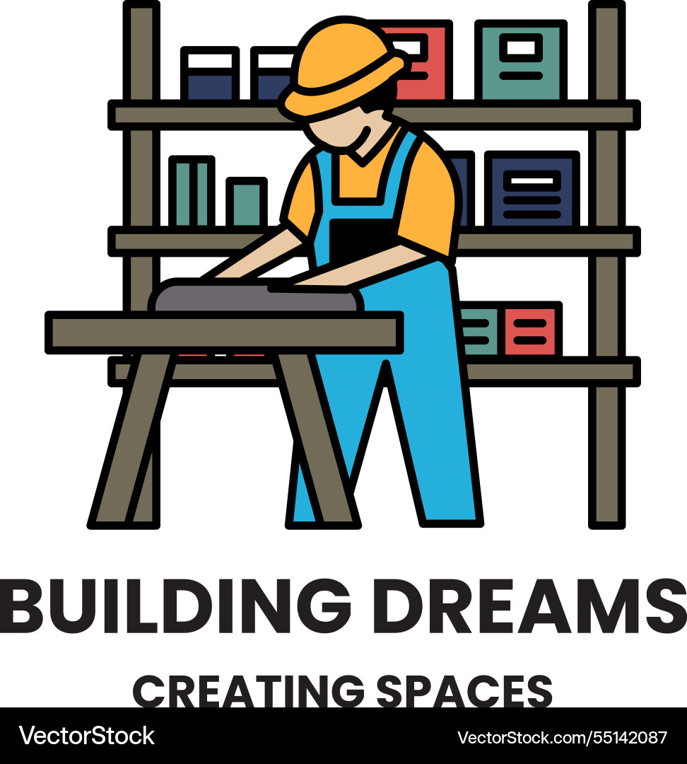 A man is working on project in workshop A man is working on project in workshop Vector Image