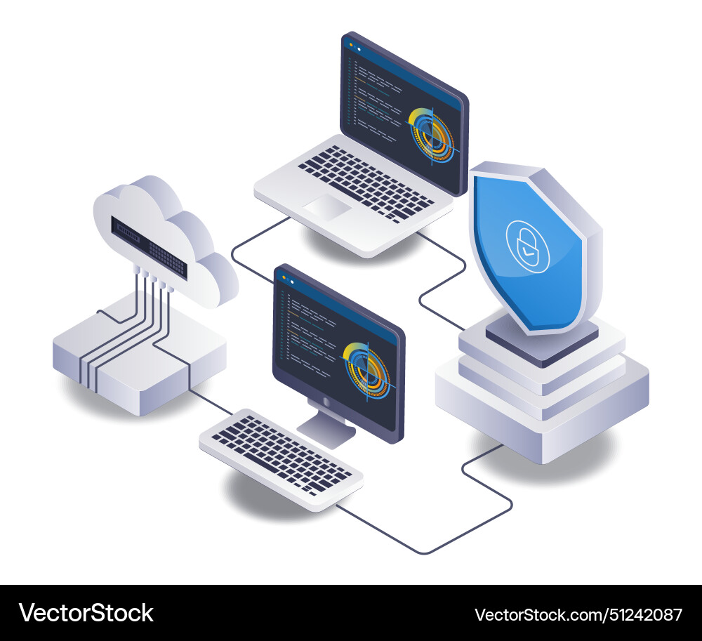Cloud server computer analyst infographic 3d flat Vector Image