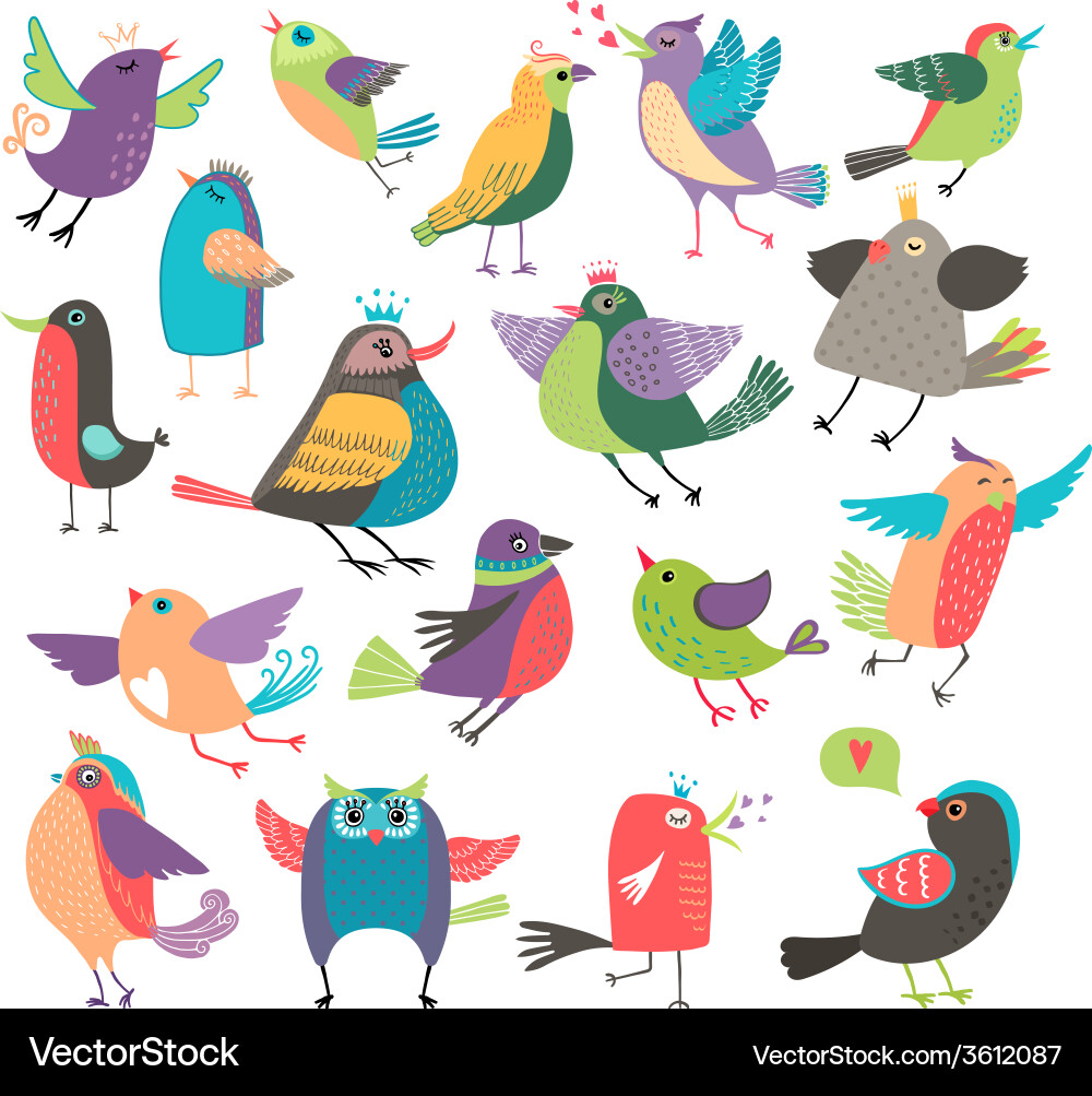 Colorful Cartoon Birds Set Vector Image