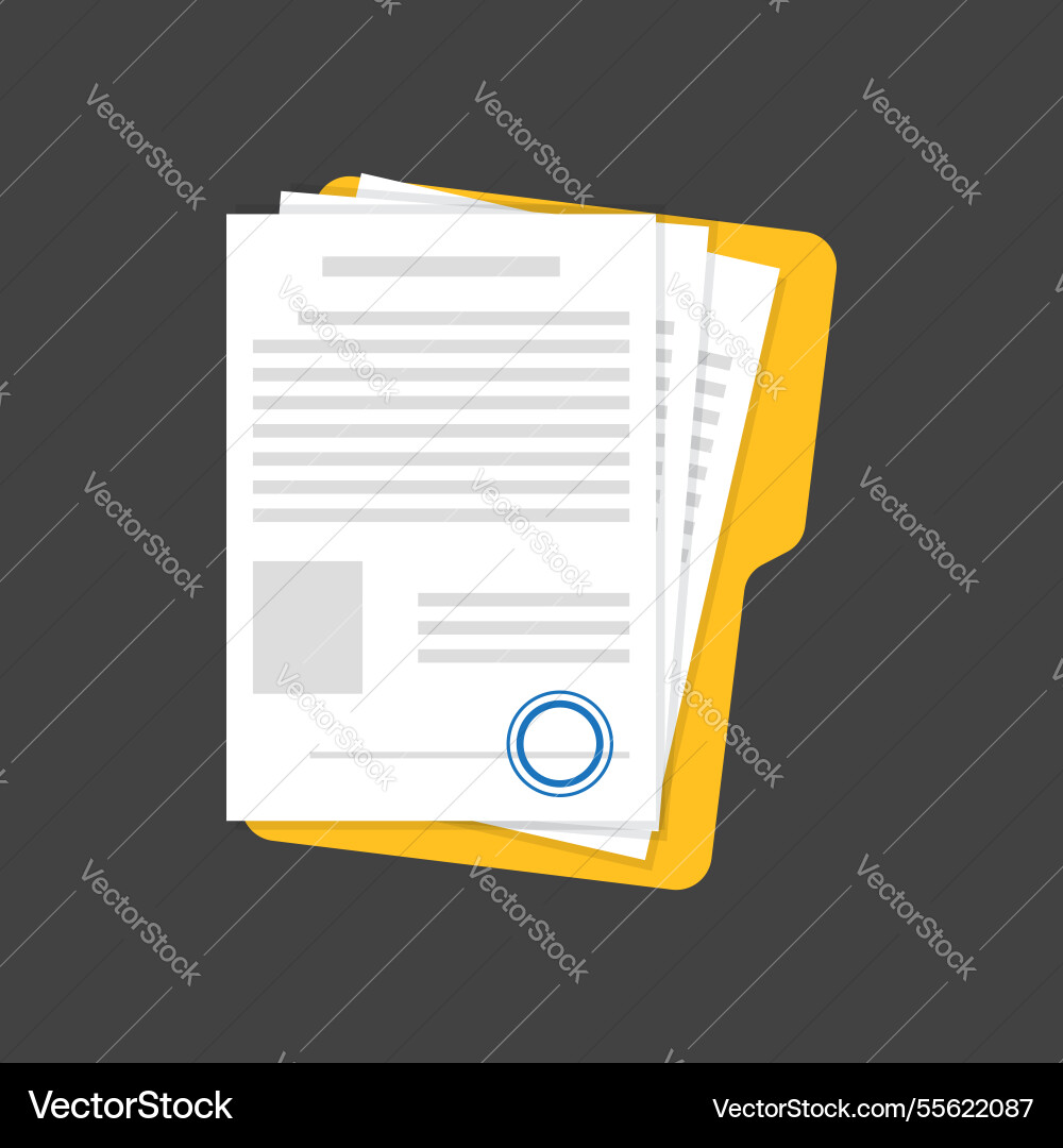 Document folder with stamp and text icon in flat Vector Image