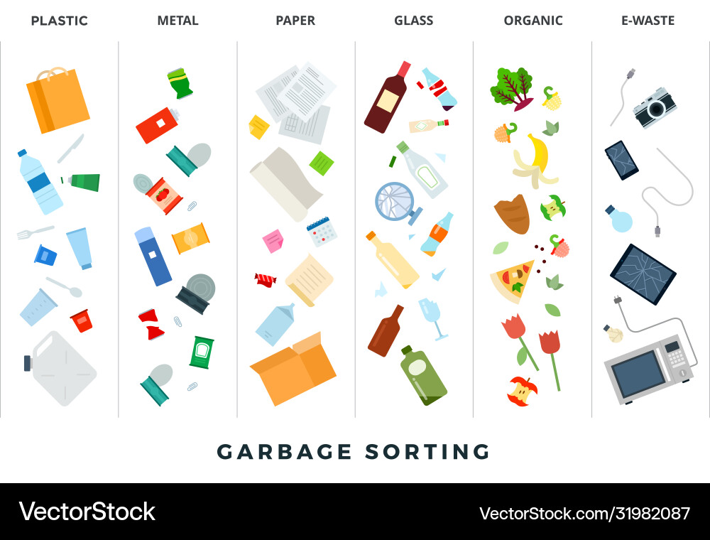 Garbage sorting flat sort Garbage sorting flat sort vector image