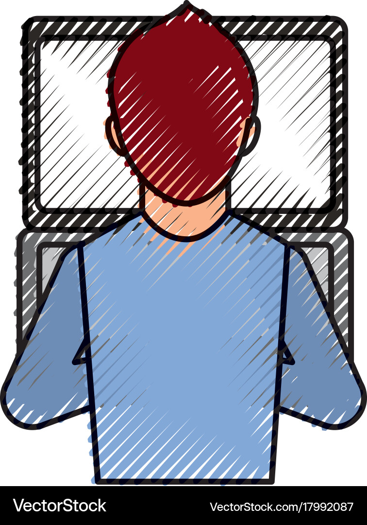Man sitting back and working on the computer vector image
