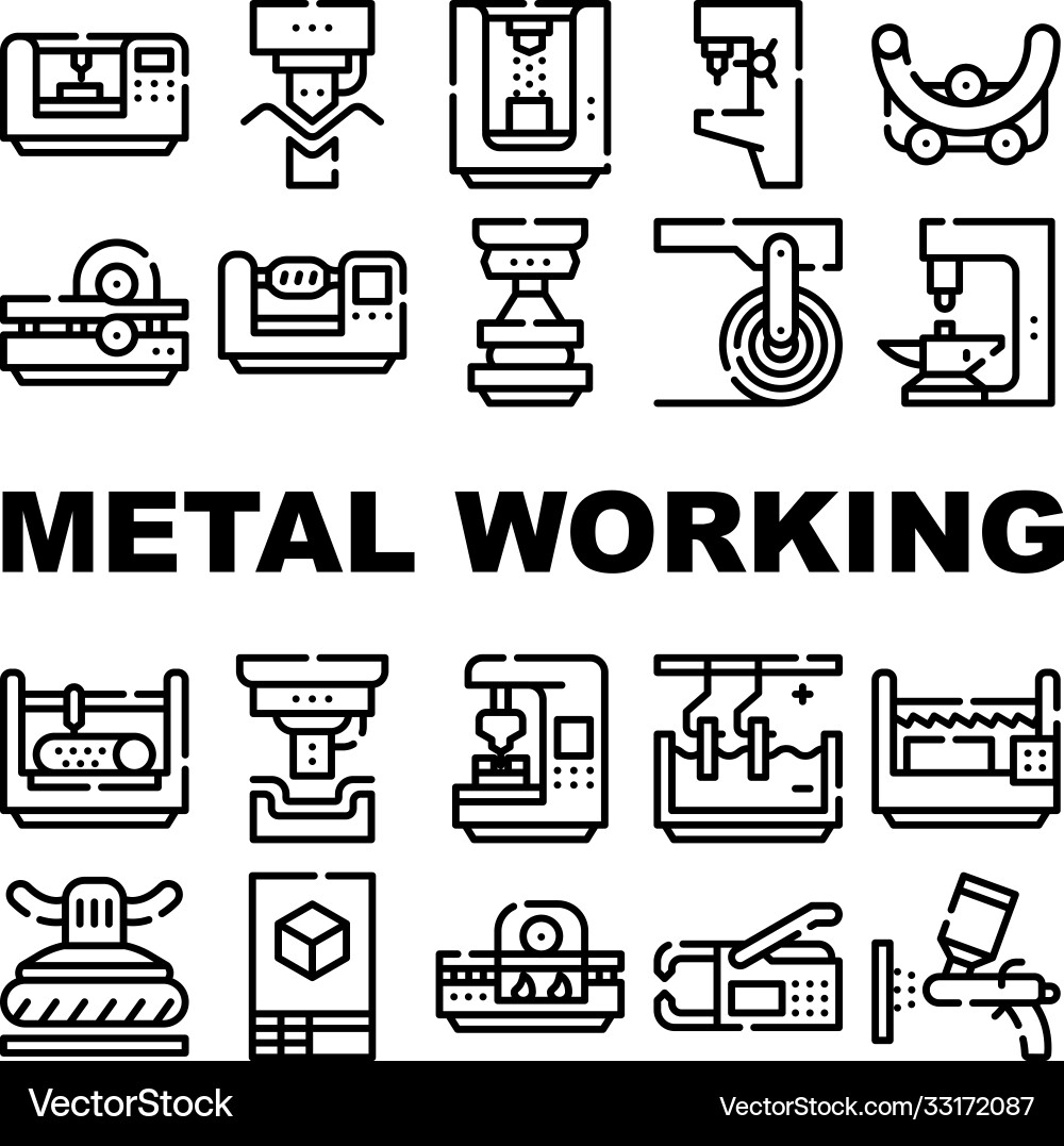 Metal working industry collection icons set vector image