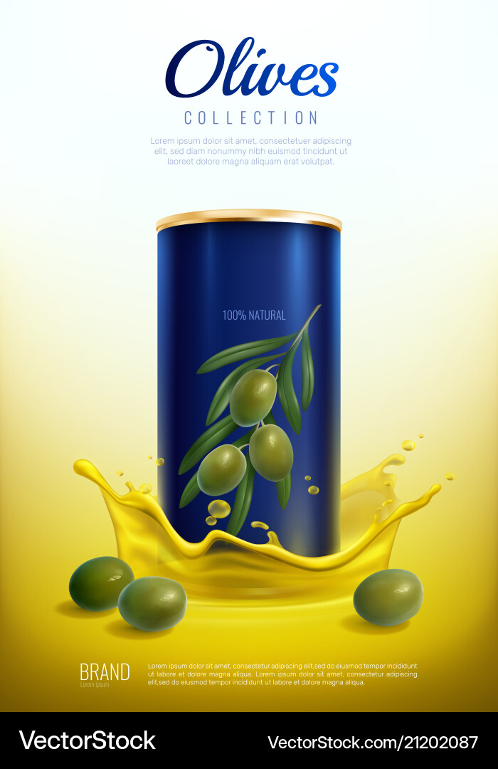 Realistic canned olives advertising composition Realistic canned olives advertising composition vector image
