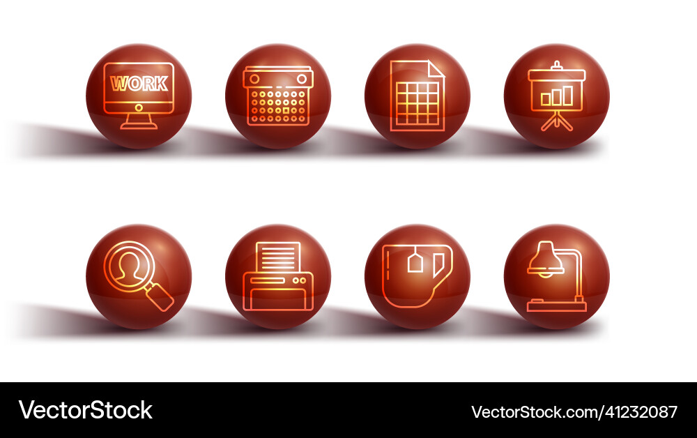 Set line monitor with text work magnifying glass vector image