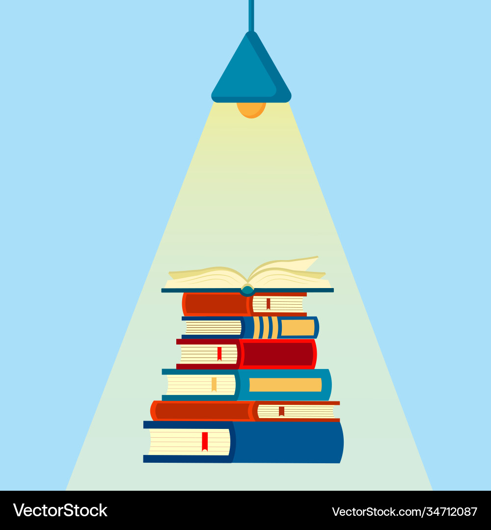 Stack book open under light from Stack book open under light from vector image