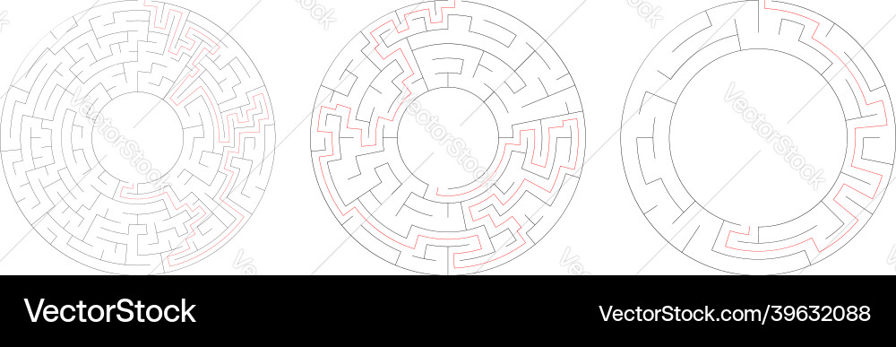 Circle circular maze labyrinth riddle game set Circle circular maze labyrinth riddle game set Vector Image