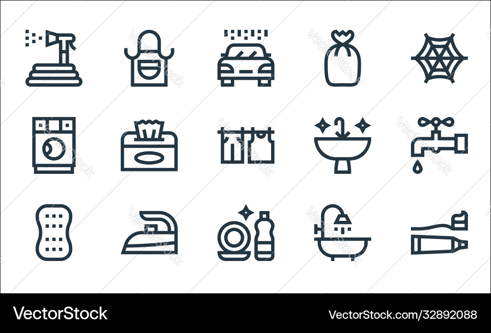Cleaning line icons linear set quality Cleaning line icons linear set quality Vector Image