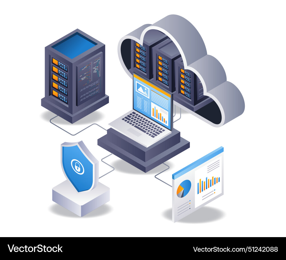 Cloud server computer data analyst infographic 3d Vector Image