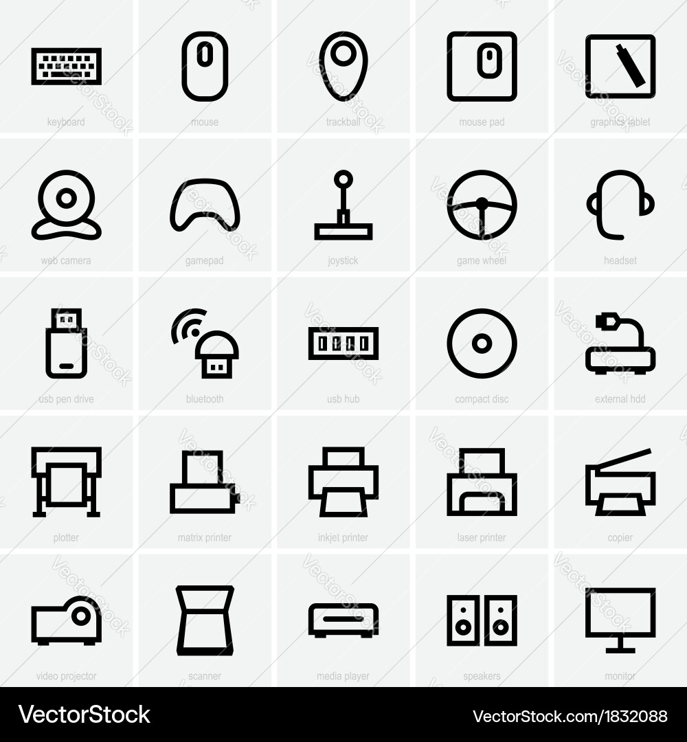 Computer Peripheral Icons Set vector image