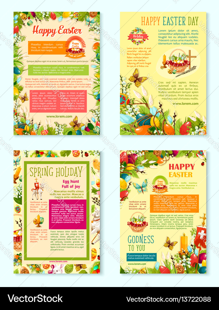 Easter day spring holidays poster template set vector image