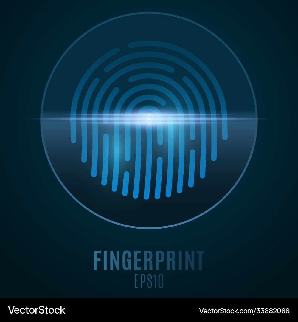 Fingerprint for computer system security with neon vector image