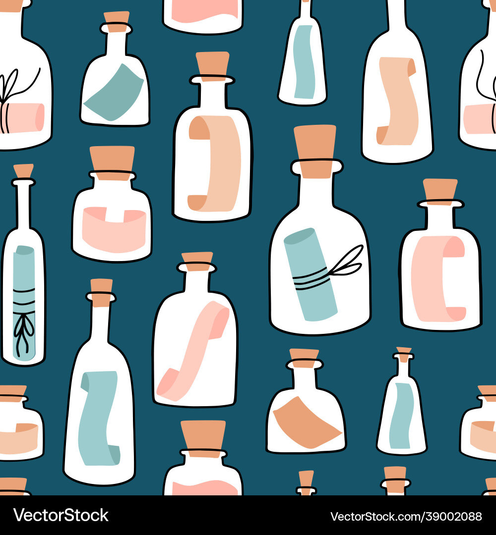 Seamless pattern with cote bottles messages Seamless pattern with cote bottles messages vector image