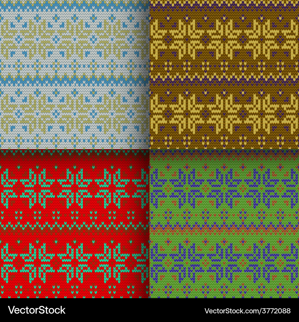 Set of seamless knitted patterns vector image