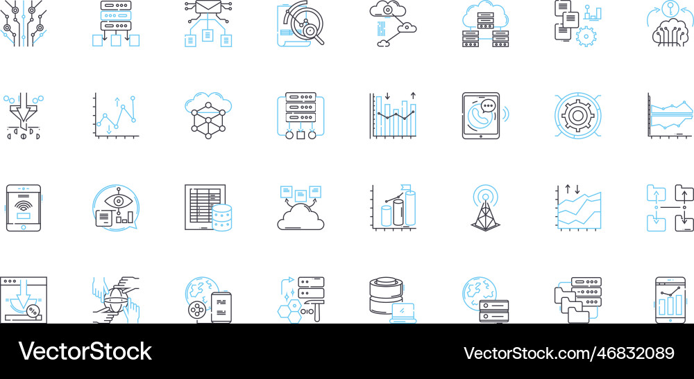 Cloud storage linear icons set online backup Vector Image