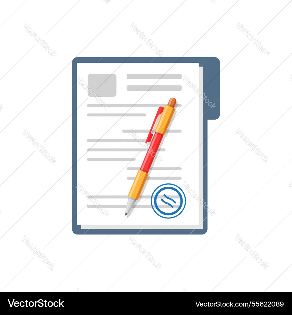 Document pen folder with stamp and text icon Document pen folder with stamp and text icon vector image