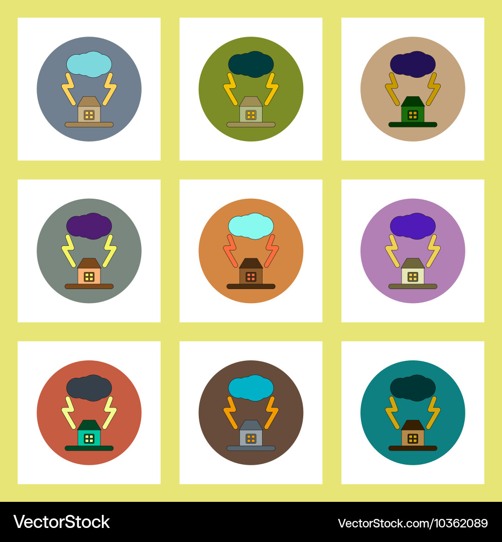 Flat icons set of lightning house concept vector image