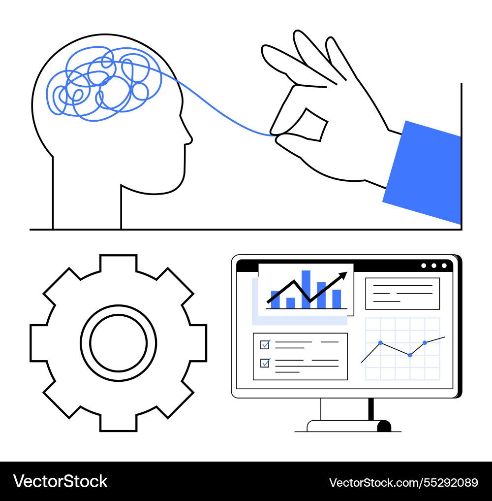 Hand untangling brain chaos with data analysis Hand untangling brain chaos with data analysis vector image
