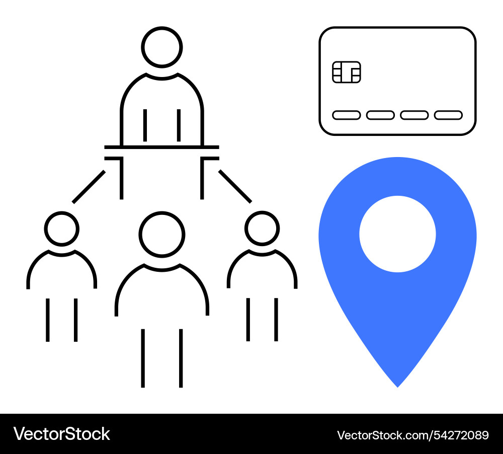 Hierarchical team structure with credit card Hierarchical team structure with credit card Vector Image