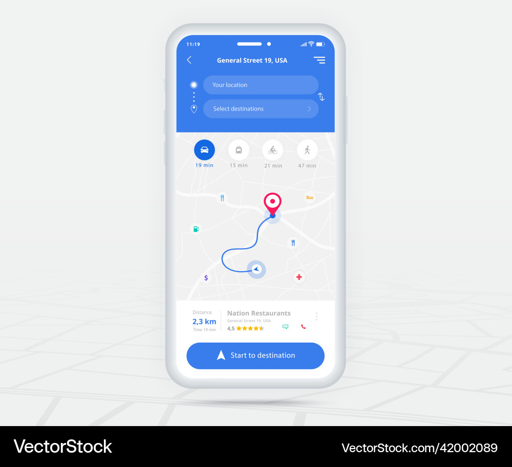 Map gps navigation app ux ui concept mobile Map gps navigation app ux ui concept mobile vector image