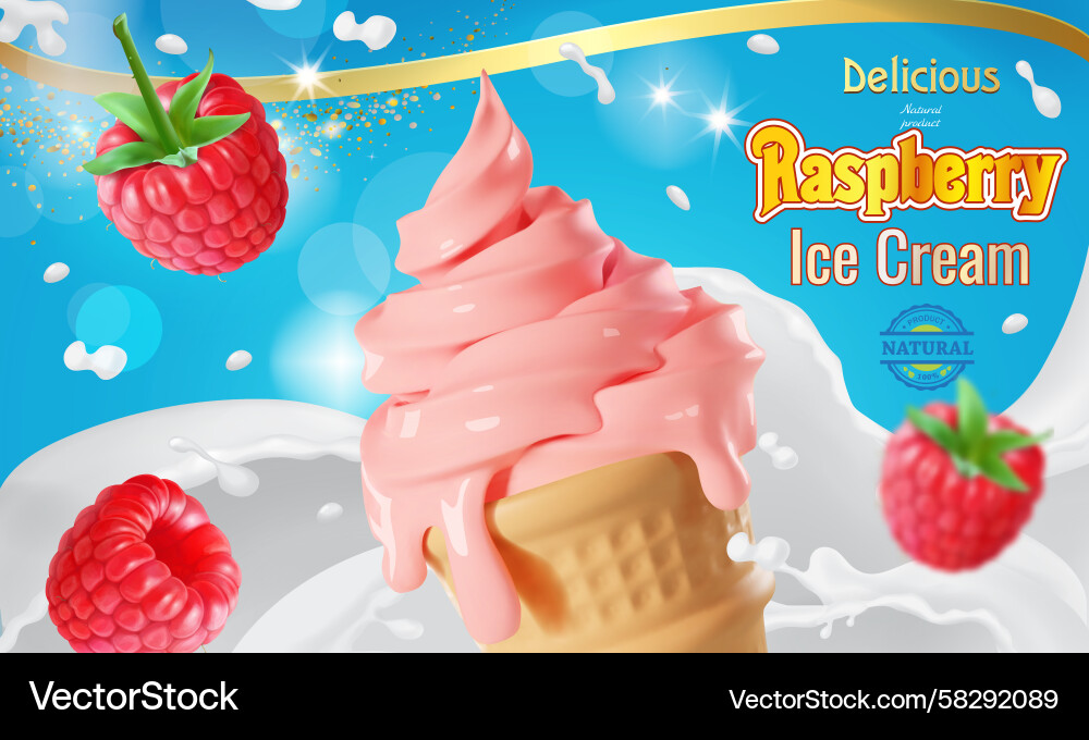 Raspberry Milk Soft Serve - Refreshing Ice Cream Vector Image
