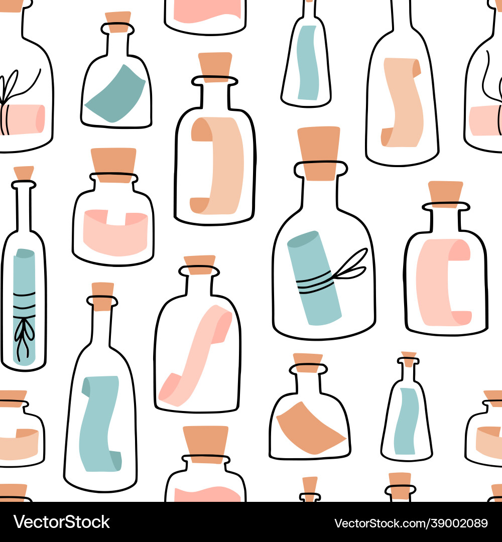 Seamless pattern with cote bottles messages Seamless pattern with cote bottles messages vector image