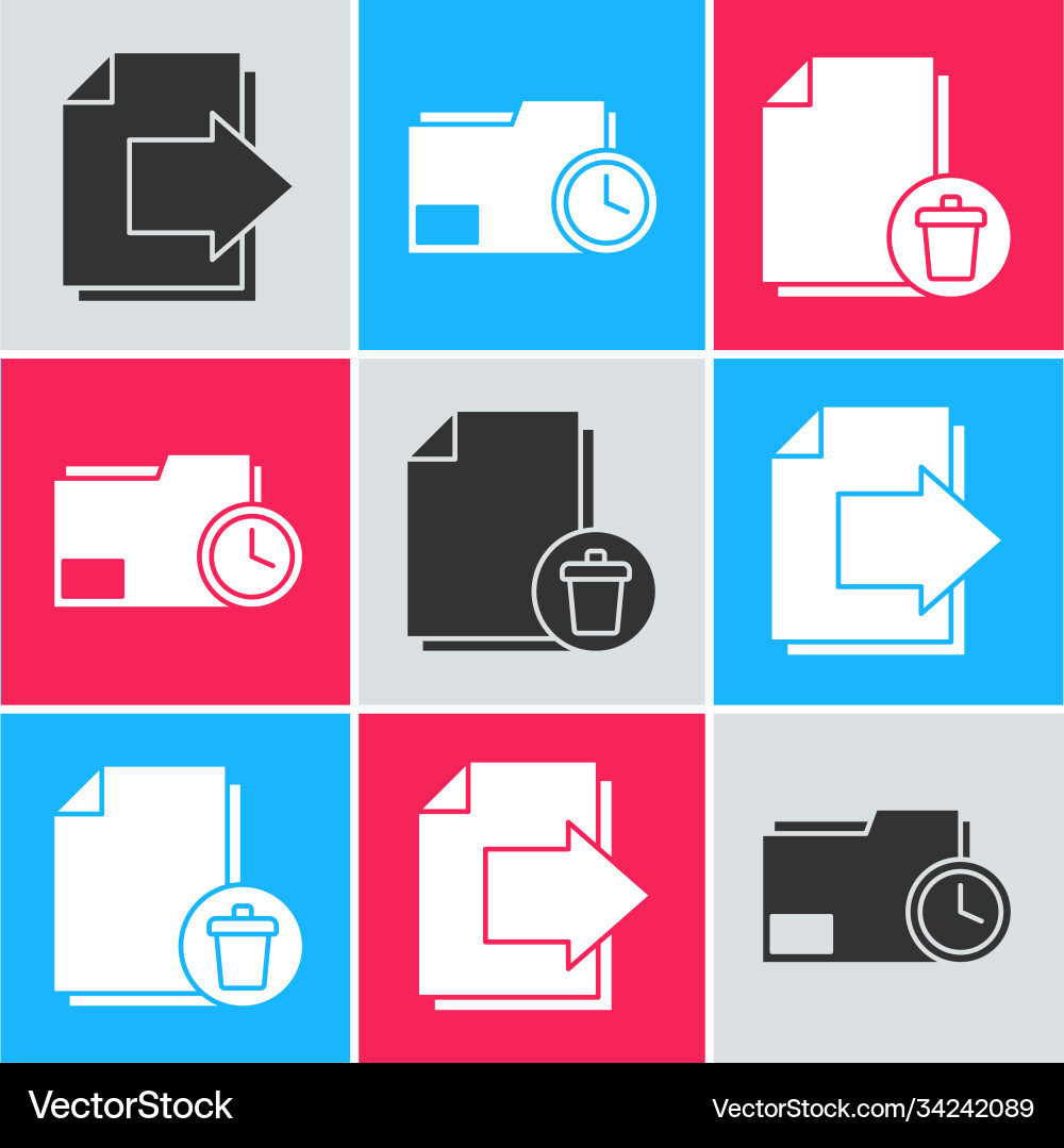 Set next page arrow document folder with clock Set next page arrow document folder with clock vector image