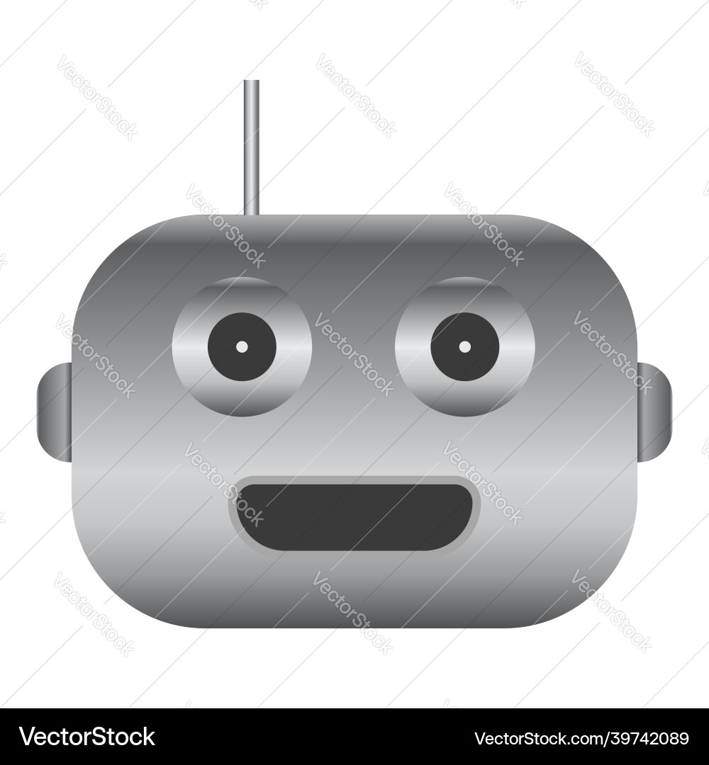 Simple robot head with gray gradient isolated vector image