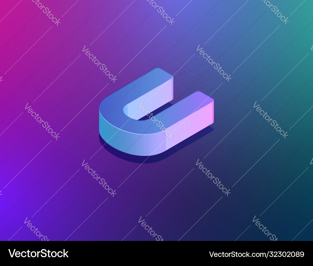 Three dee tech font character u isometric Three dee tech font character u isometric vector image