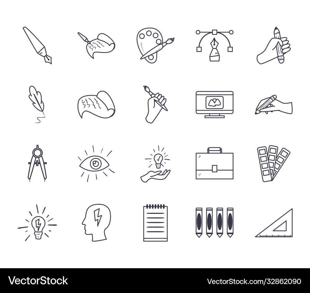 Art and design line style icon set vector image