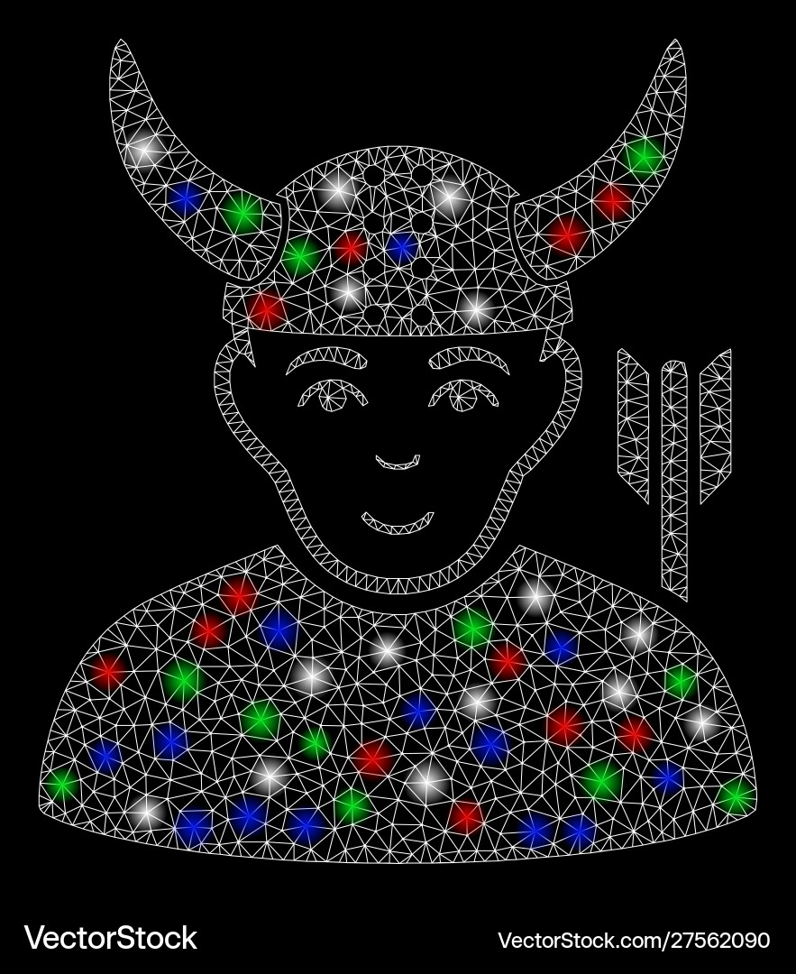Bright mesh network horned warrior with flare Bright mesh network horned warrior with flare vector image