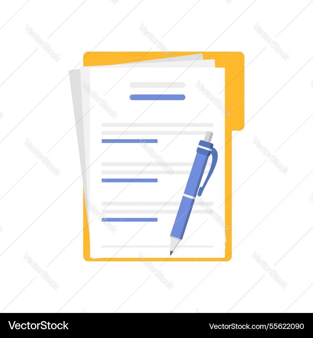 Document pen folder with stamp and text icon Document pen folder with stamp and text icon vector image