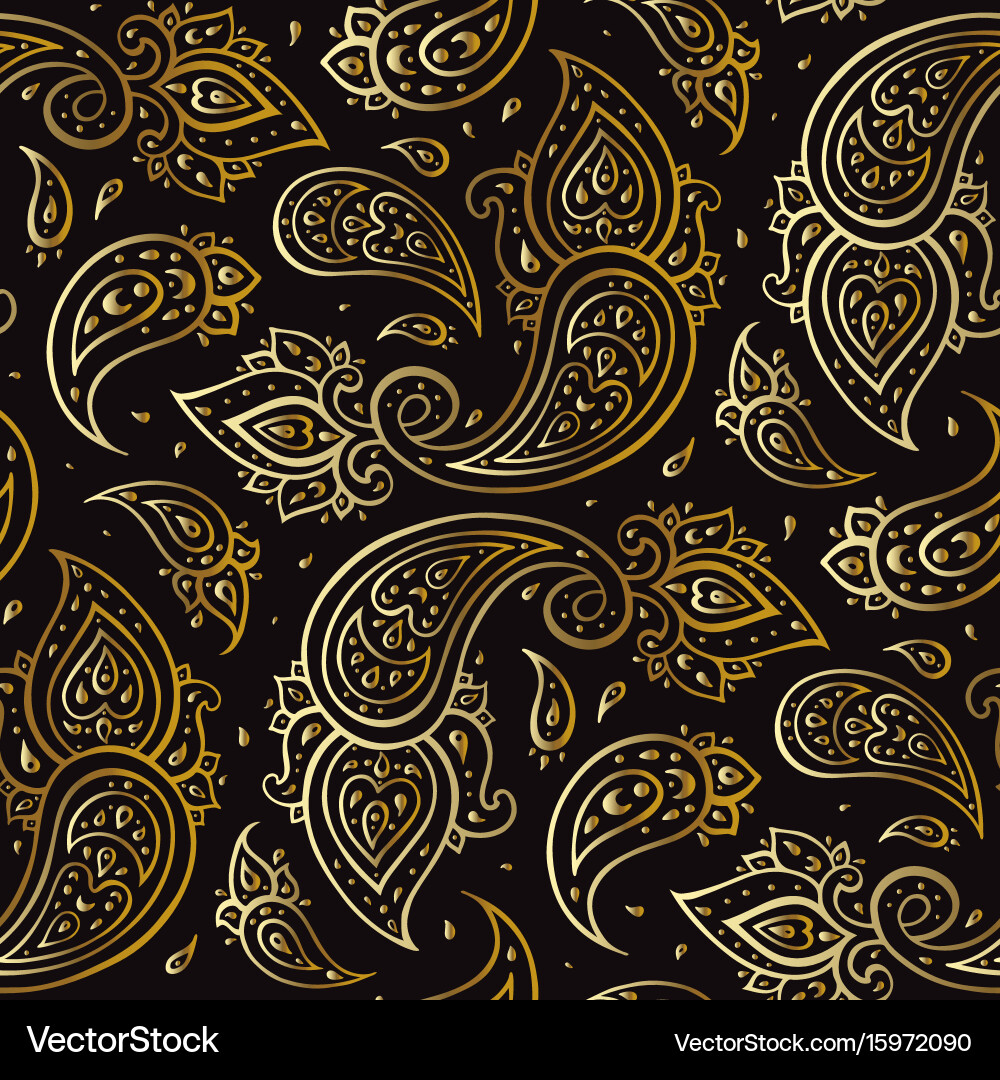 Golden Paisley Seamless Pattern vector image