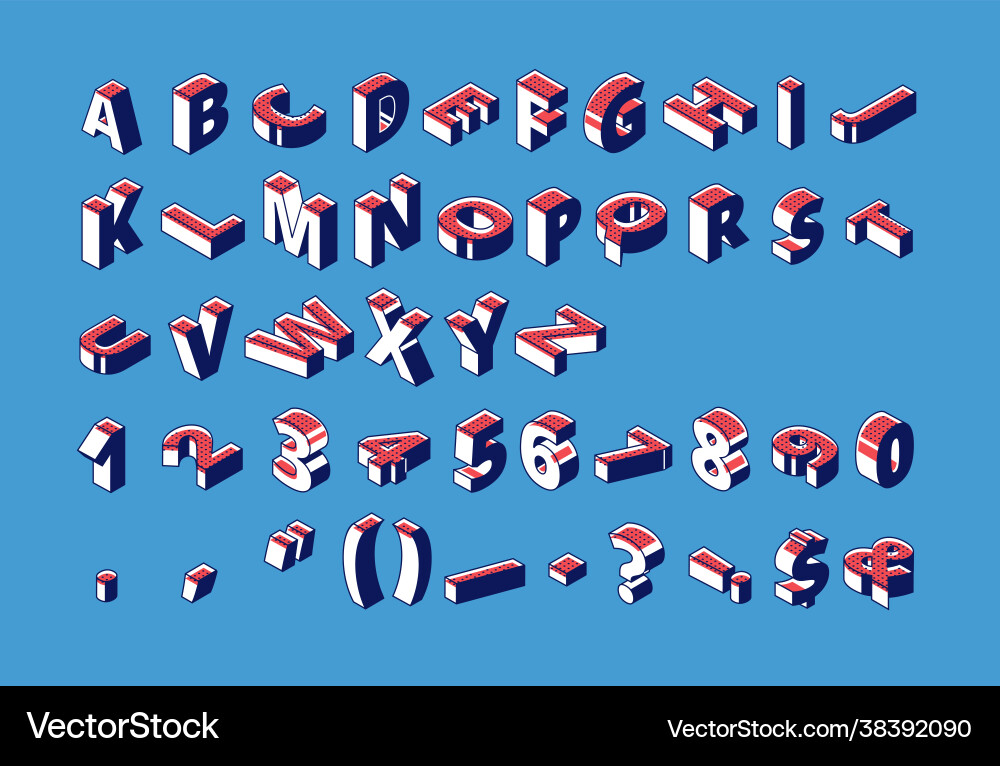 Isometric alphabet numbers and punctuation marks Isometric alphabet numbers and punctuation marks vector image