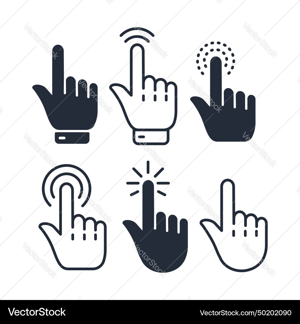 Mouse click cursor set pointer hand Mouse click cursor set pointer hand vector image