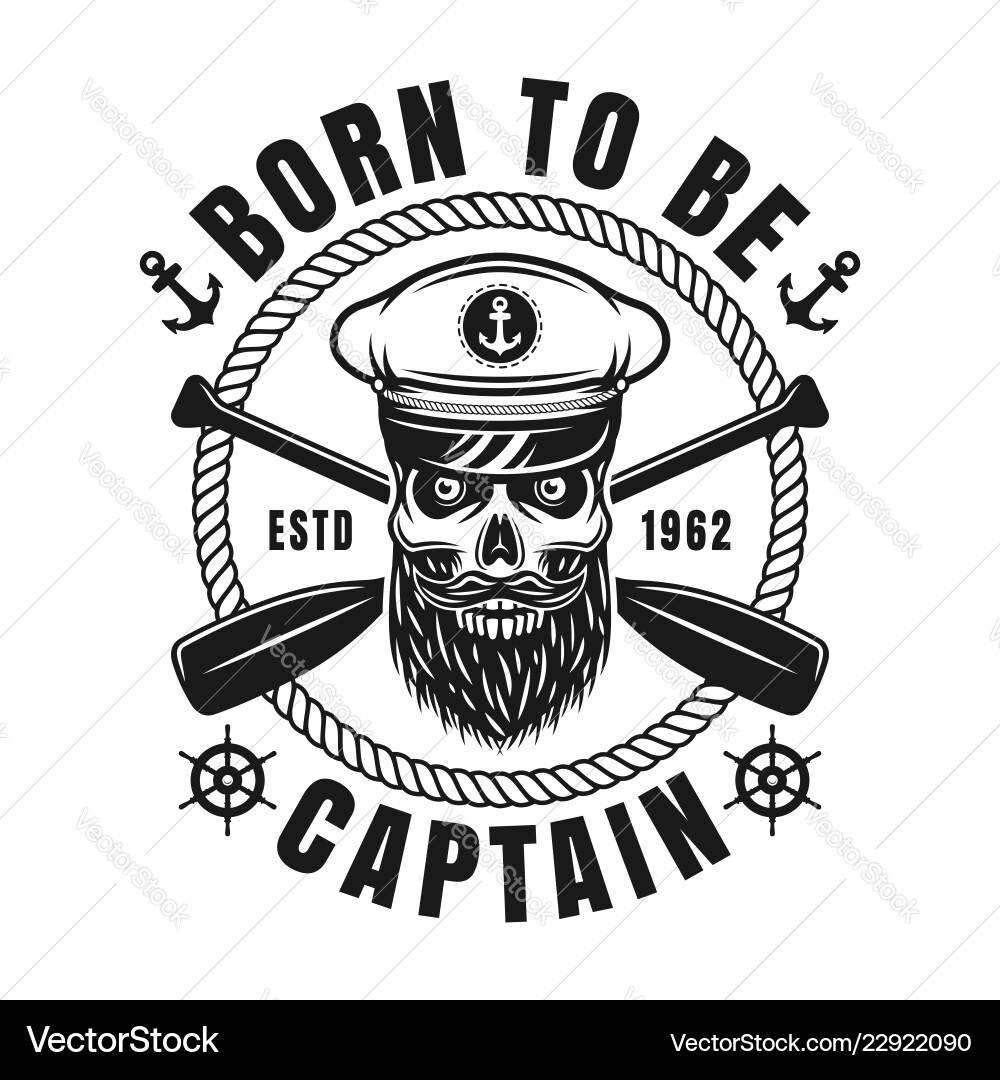 Nautical emblem with bearded skull and text Nautical emblem with bearded skull and text vector image