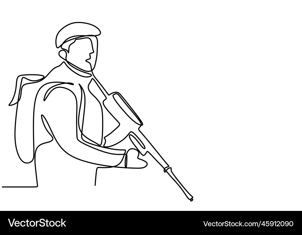 One continuous line drawing of army with uniform One continuous line drawing of army with uniform vector image