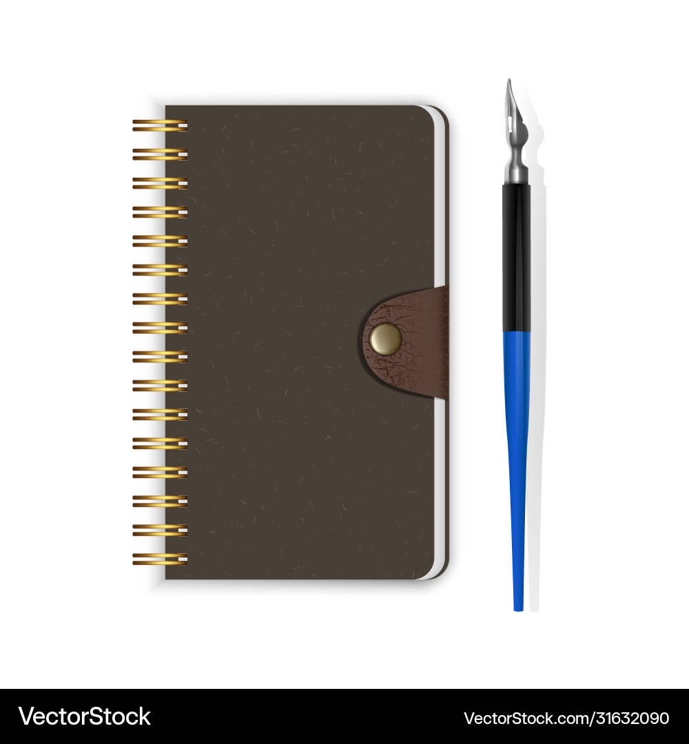 Spiral binding notebook or notepad and fountain vector image