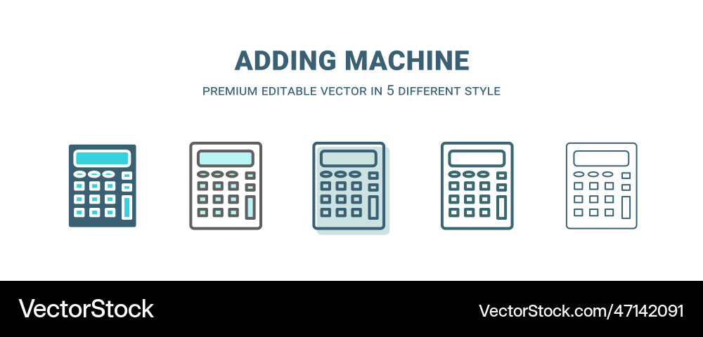 Adding machine icon in 5 different style outline Vector Image