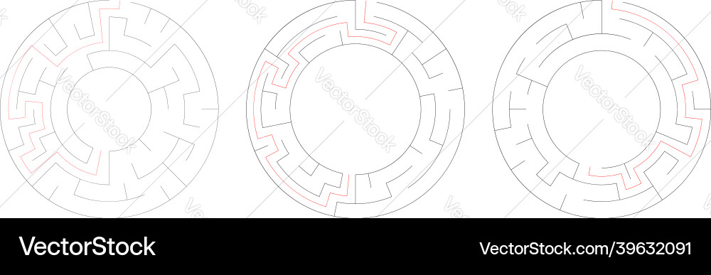 Circle circular maze labyrinth riddle game set Circle circular maze labyrinth riddle game set Vector Image