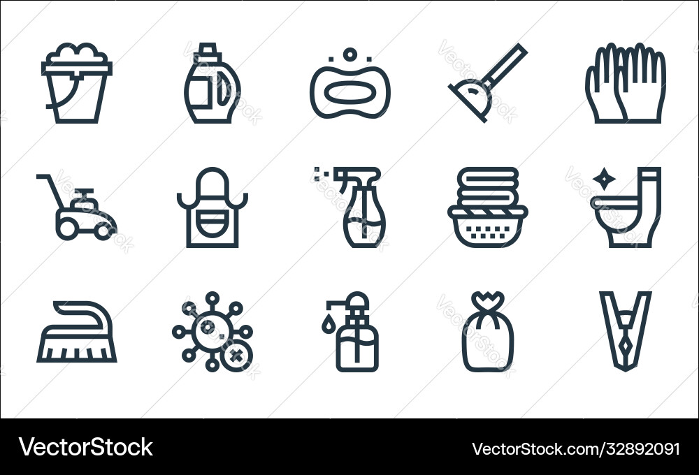 Cleaning line icons linear set quality Vector Image