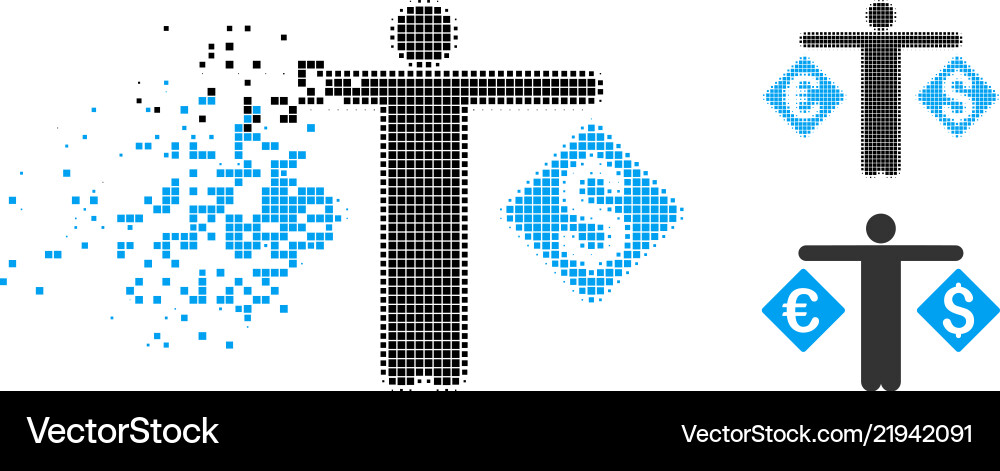 Destructed pixelated halftone currency trader icon Destructed pixelated halftone currency trader icon vector image