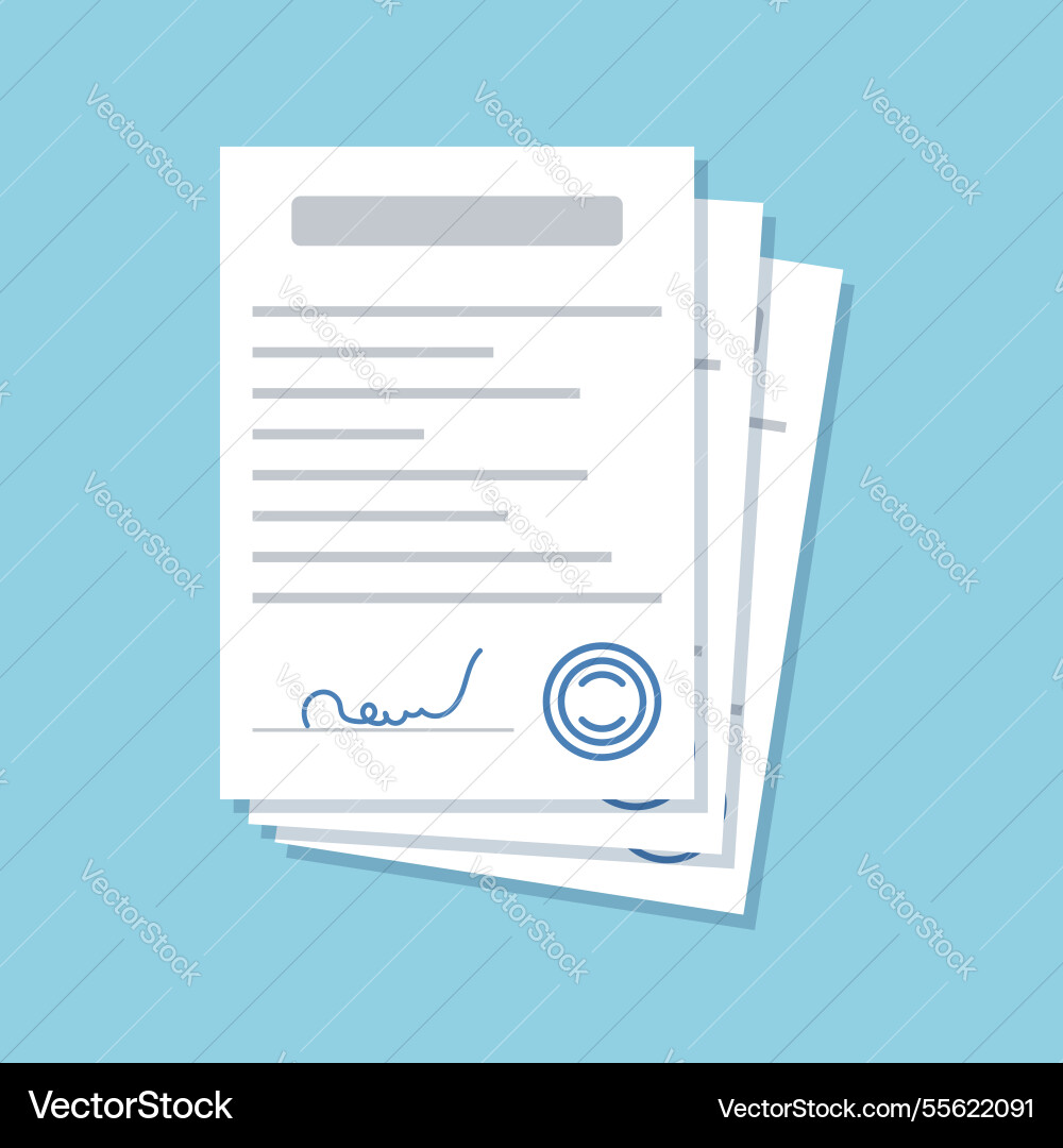 Document with stamp and text icon in flat style Document with stamp and text icon in flat style vector image