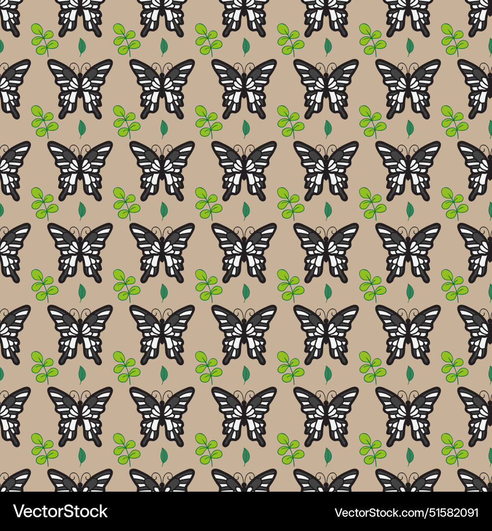 Flat butterflies pattern with leaf Vector Image