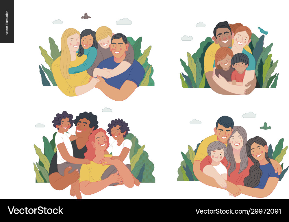 Glückliche internationale Familie mit Kindern -Familie Glückliche internationale Familie mit Kindern -Familie vektorbild