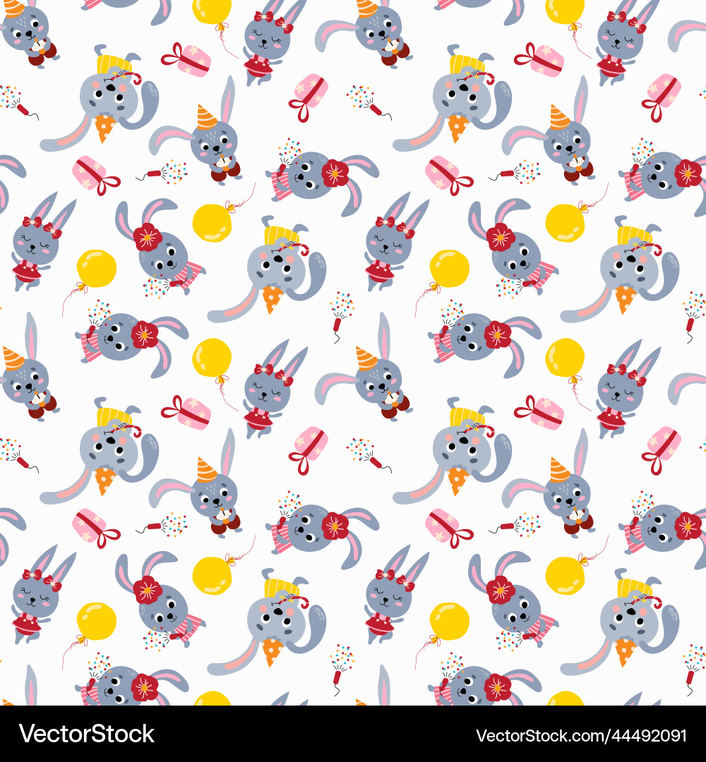 Seamless pattern with cute rabbits vector image