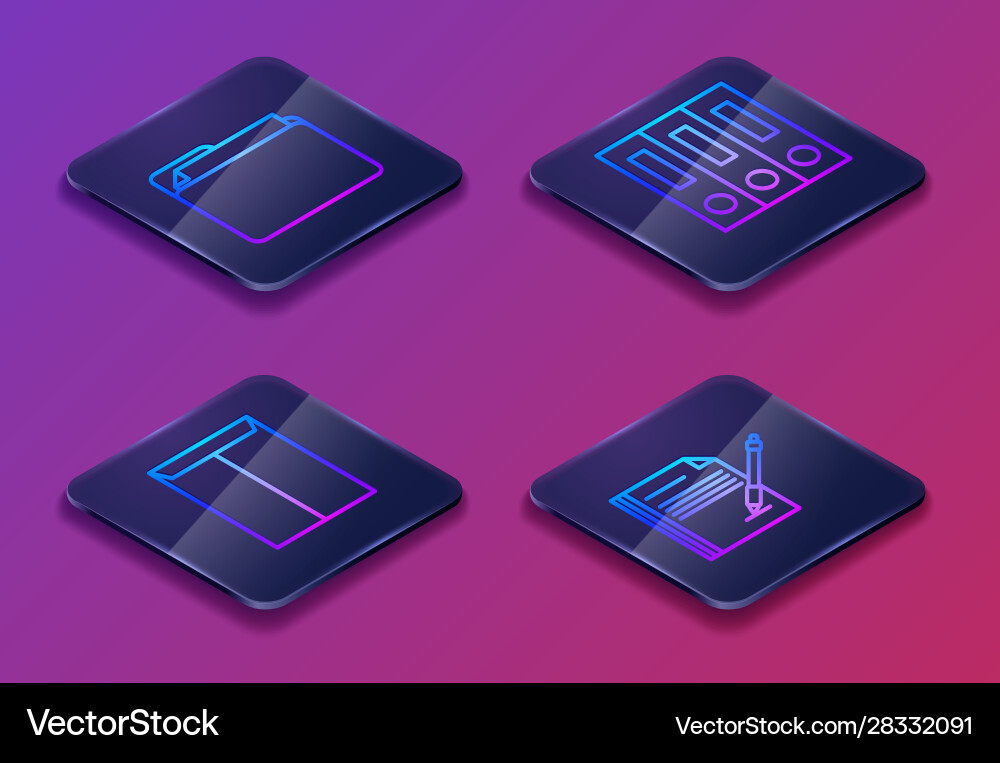 Set isometric line document folder envelope Set isometric line document folder envelope vector image