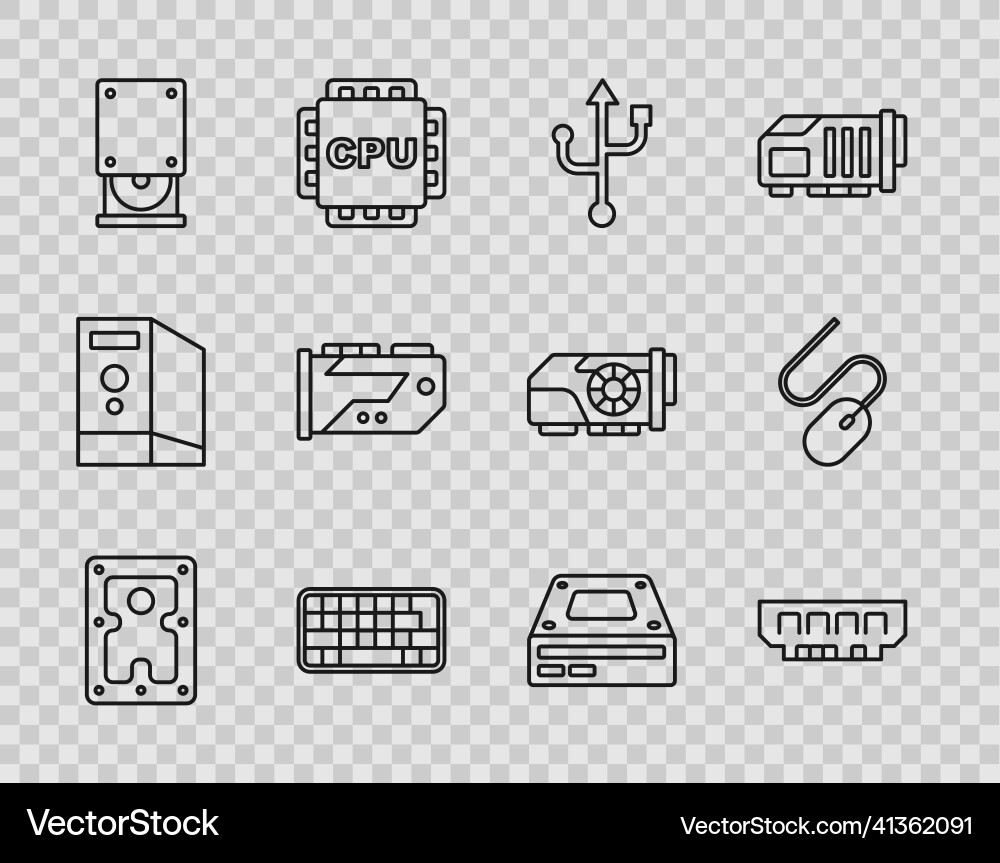 Set line hard disk drive hdd ram random access Set line hard disk drive hdd ram random access vector image